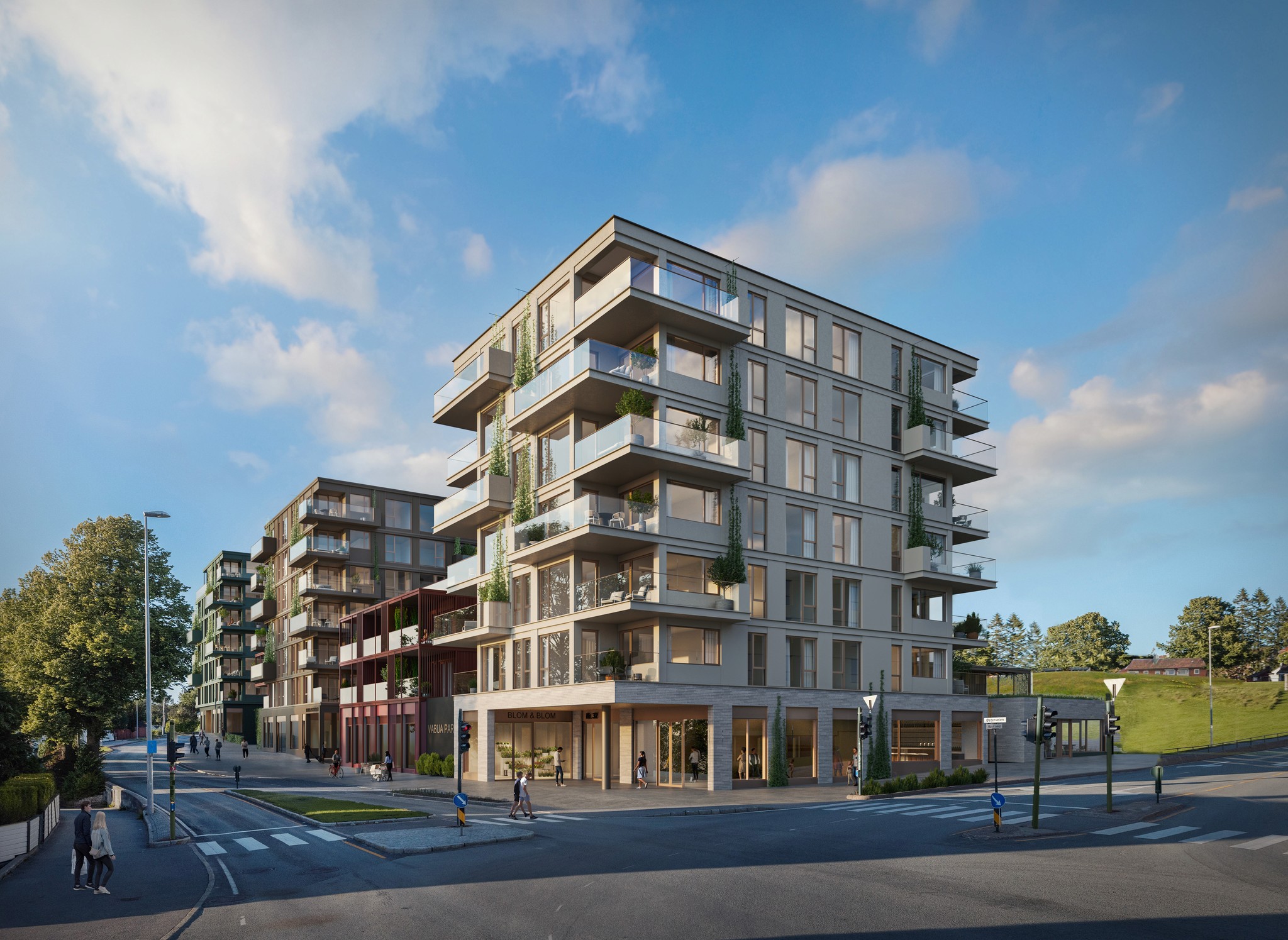 Vabua Park med fasader, balkonger og grønne omgivelser